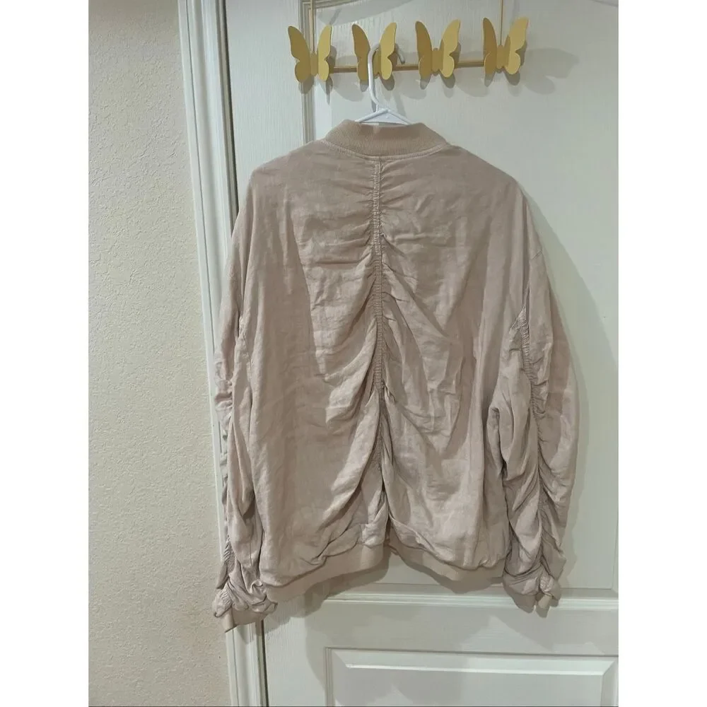 Free People Ruched Linen Blend Bomber jacket size large